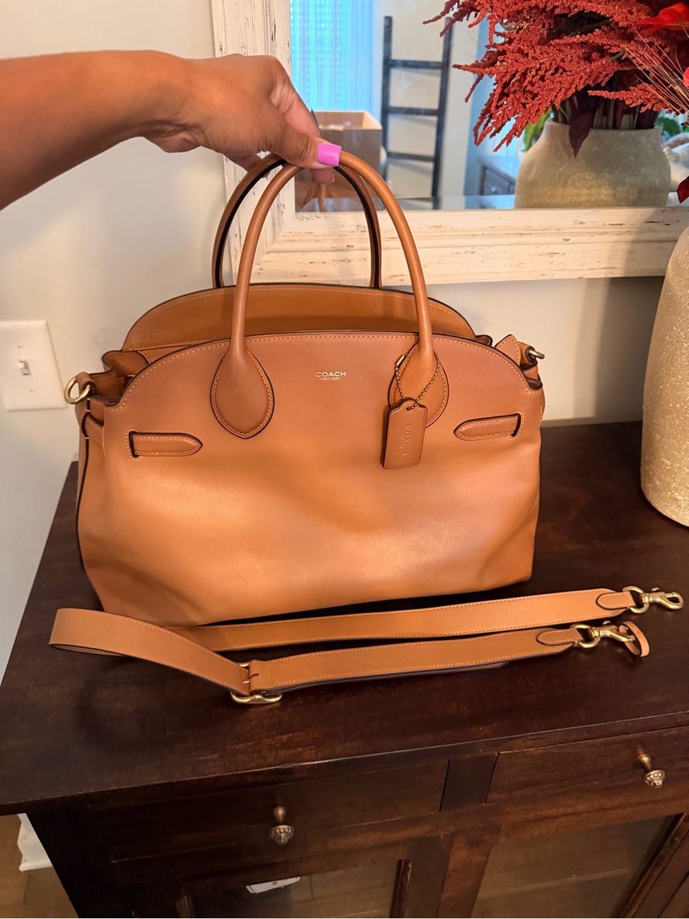 Coach Leather Satchel Handbag - Tan/Honey - Picture 8 of 16